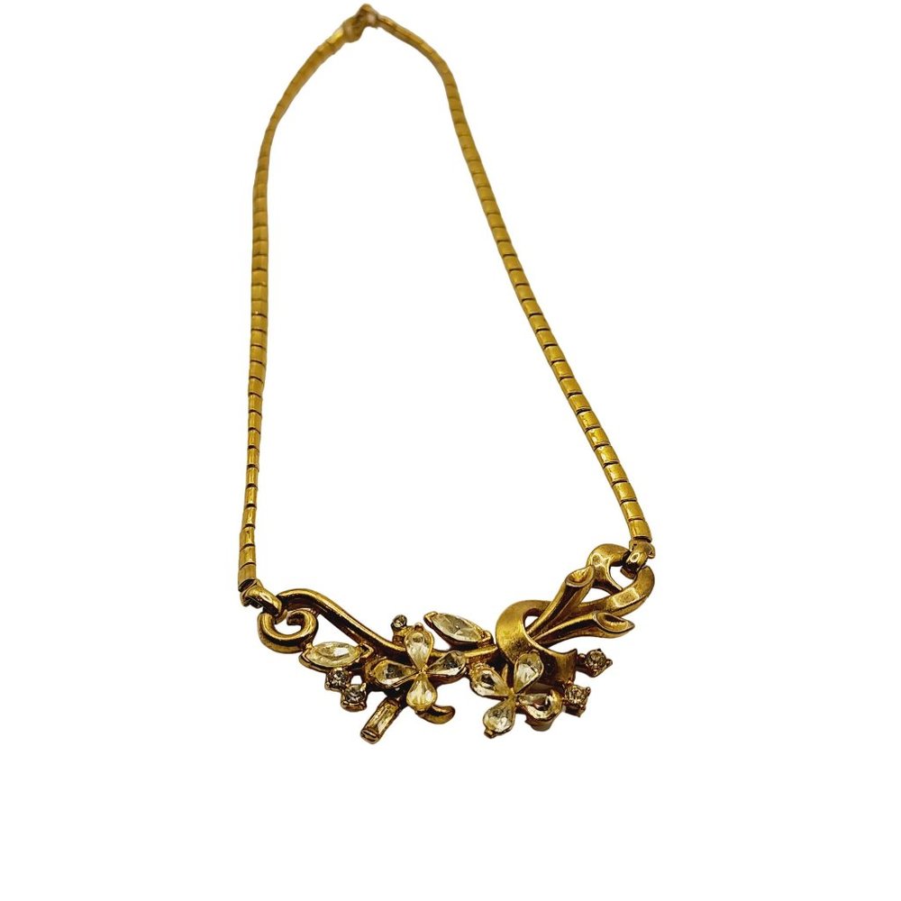 Vintage Signed Trifari Alfred Philippe Rhinestone Flower Necklace Pat 167,715
